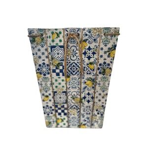 Custom Majolica Lemon Mediterranean Planter Bin 10"‎ Blue Yellow Italian Coast